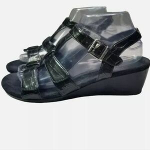 Vionic Black Patent Wedge Sandals